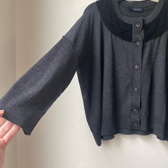 Piazza Sempione Charcoal Wool Cardigan w/ Black Knit Neckline IT 46 (US 12) - Picture 3 of 11